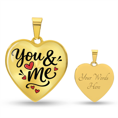 "You & Me" Luxury Heart Pendant Necklace with Red Hearts | Perfect Valentine's Day Gift for Couples | Customizable Love Jewelry