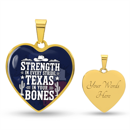 Texas Strength Heart Necklace – “Strength in Every Stride” Western Jewelry Gift, Texas Pride Pendant, Cowgirl Necklace, Southern Gifts for Her