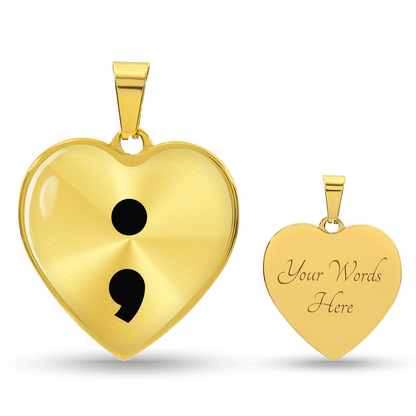 Semicolon Heart Necklace – Inspirational Mental Health Awareness Jewelry | Meaningful Keepsake Gift for Her