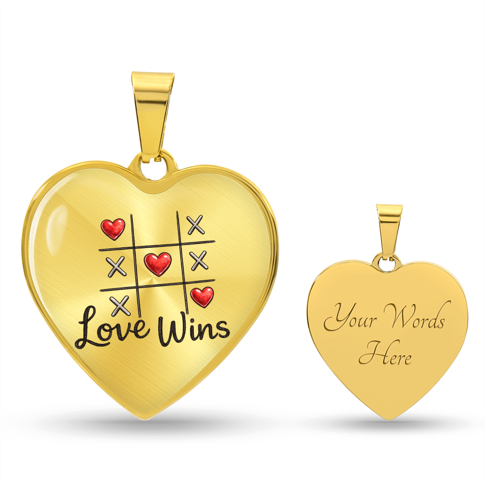 "Love Wins" Heart Necklace – Tic-Tac-Toe Love Pendant for Valentine's Day, Young Love & Sweet Moments