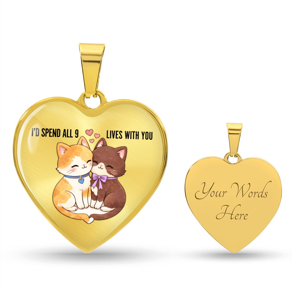 Luxury Heart Pendant Necklace – “I'd Spend All 9 Lives With You” | Cat Lover Valentine Gift | Personalized Heart Necklace | Romantic Anniversary Jewelry