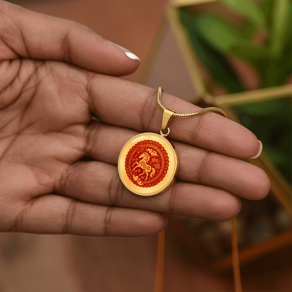 Lucky Horse Medallion Necklace for Prosperity Strength and New Beginnings