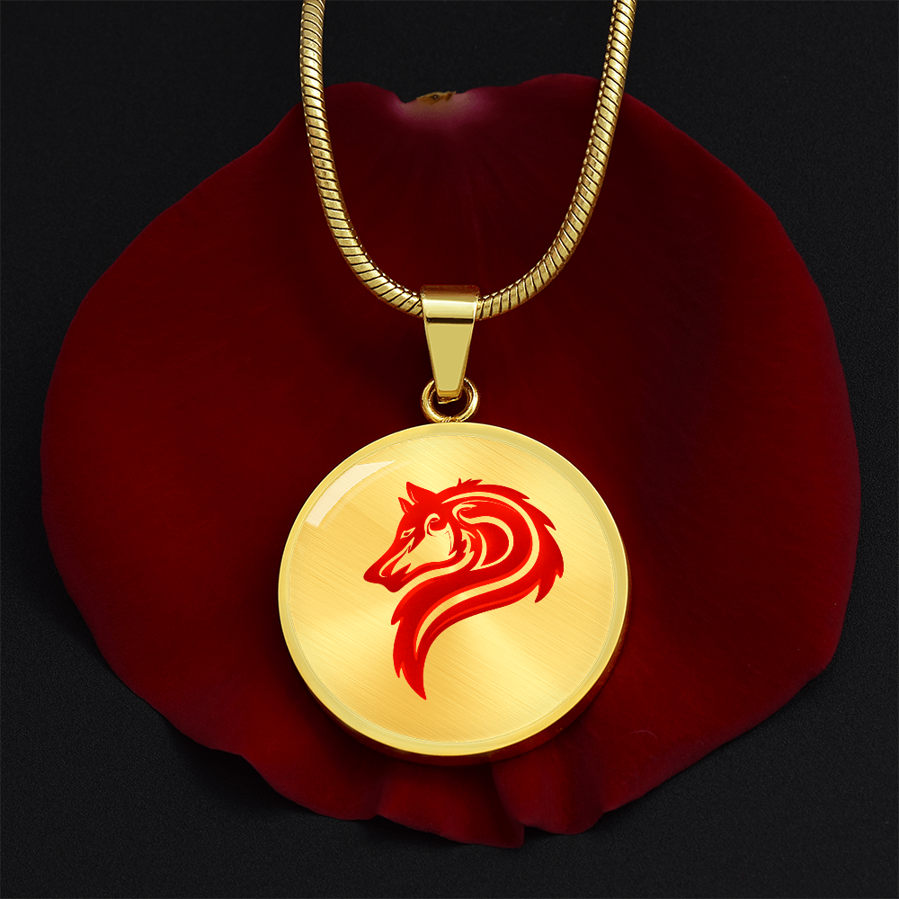 Luxury Circle Graphic Wolf Necklace – Symbol of Strength & Loyalty, Wolf Spirit Pendant, Meaningful Gift Jewelry for Her