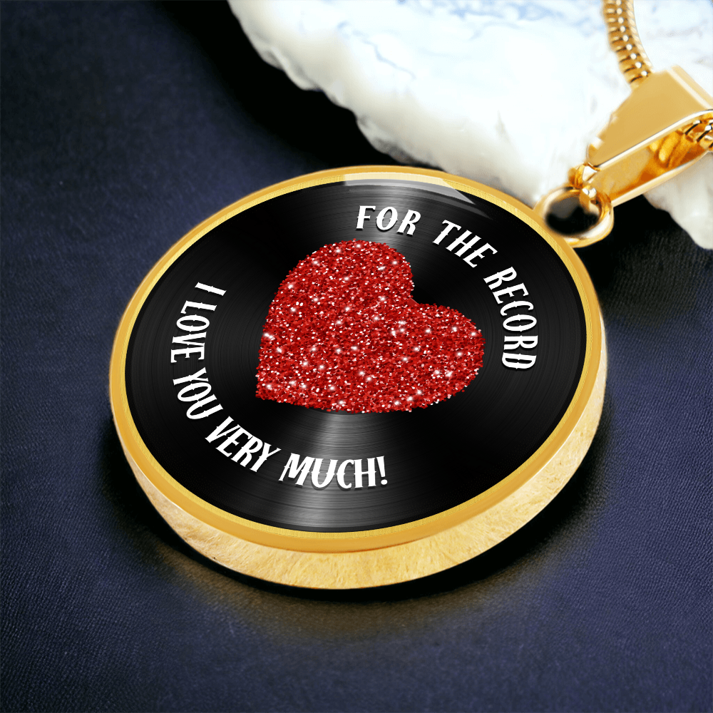 "For the Record" Luxury Graphic Circle Necklace with Red Glitter Heart | Valentine's Day Jewelry | Customizable Heart Pendant | Romantic Gift for Her | Personalized Love Necklace