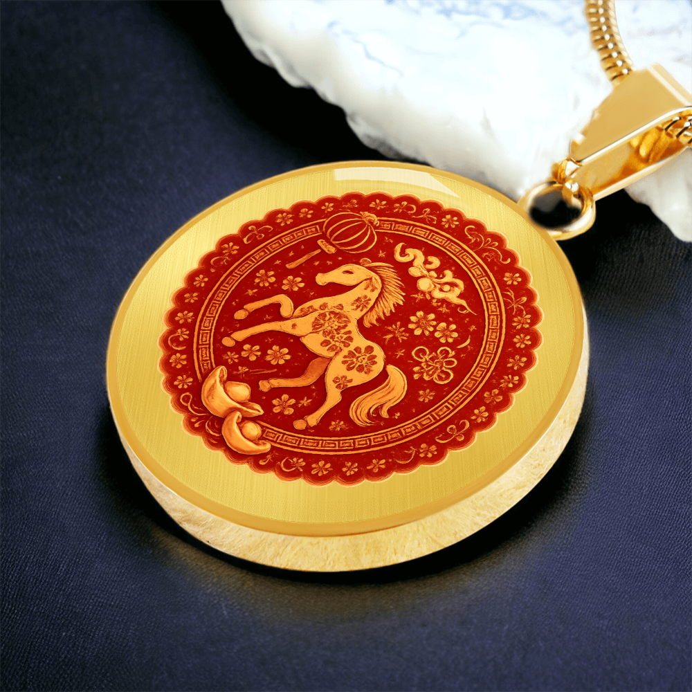 Lucky Horse Medallion Necklace for Prosperity Strength and New Beginnings