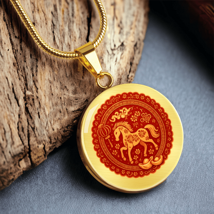 Lucky Horse Medallion Necklace for Prosperity Strength and New Beginnings
