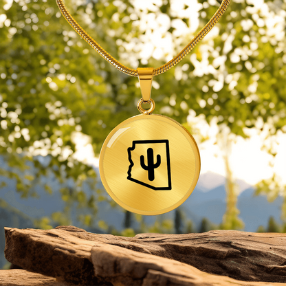 Arizona Cactus Necklace – Minimalist Arizona State Pendant Gift for Desert & Southwest Lovers