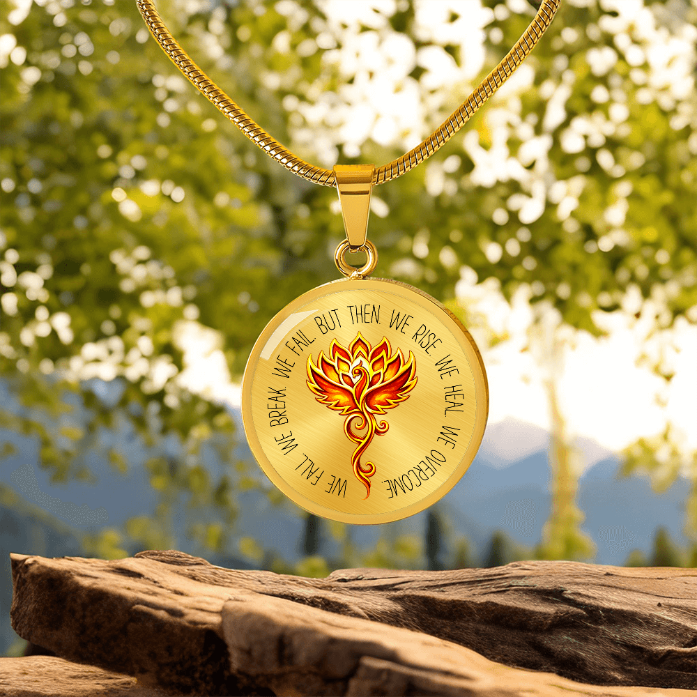 Phoenix Om Lotus Necklace – Luxury Graphic Circle Pendant, Spiritual Rebirth & Strength Necklace for Her, Meaningful Healing Jewelry Gift