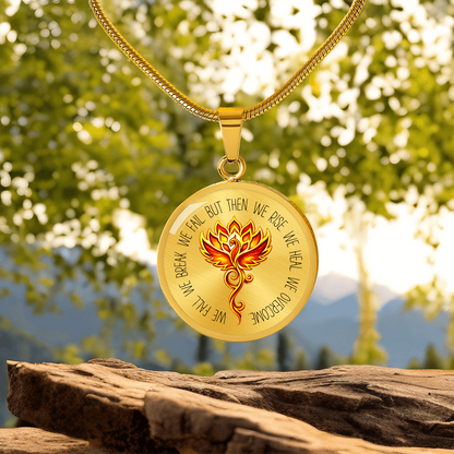 Phoenix Om Lotus Necklace – Luxury Graphic Circle Pendant, Spiritual Rebirth & Strength Necklace for Her, Meaningful Healing Jewelry Gift