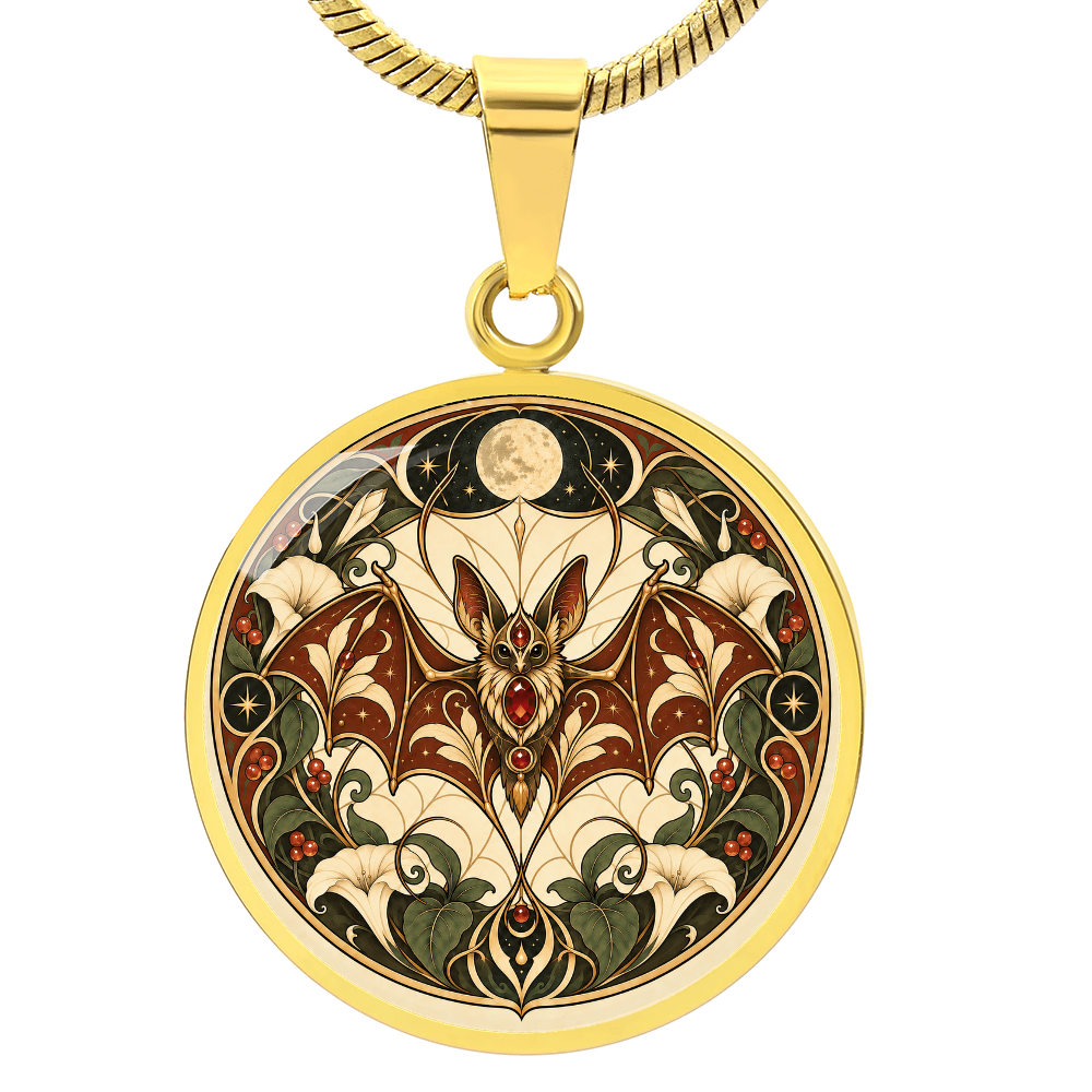 Moonlit Bat Necklace | Art Nouveau Celestial Pendant