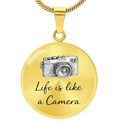 Life Is Like a Camera Circle Necklace – Inspirational Photography Pendant Gift