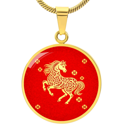 Person wearing golden horse necklace for confidence