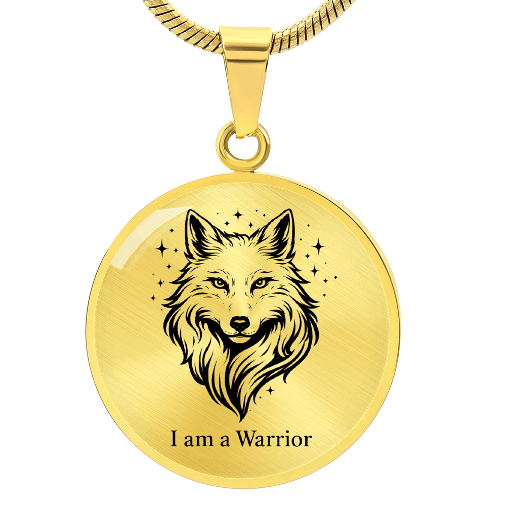 I Am a Warrior Circle Necklace – Wolf Strength & Courage Pendant