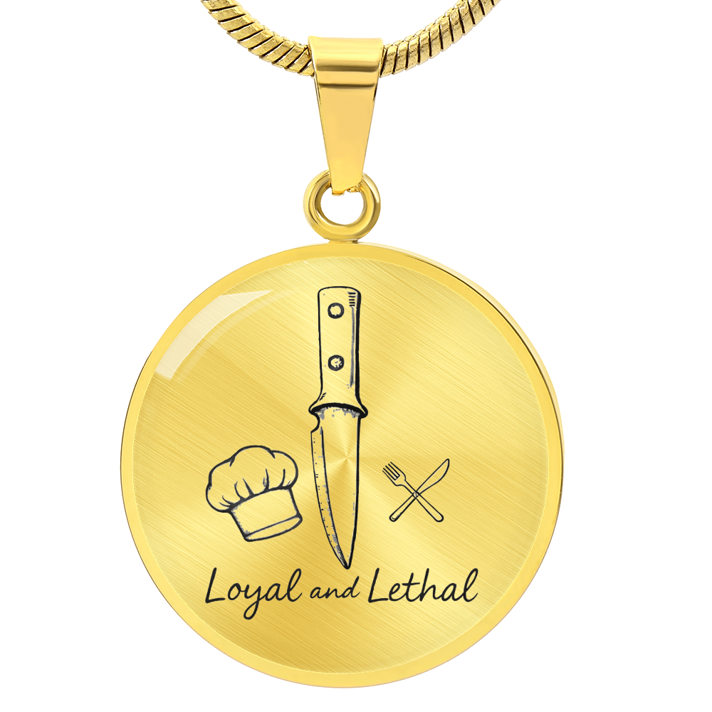 Loyal & Lethal Knife Circle Necklace – Minimalist Culinary Pendant Gift for Foodies & Chefs