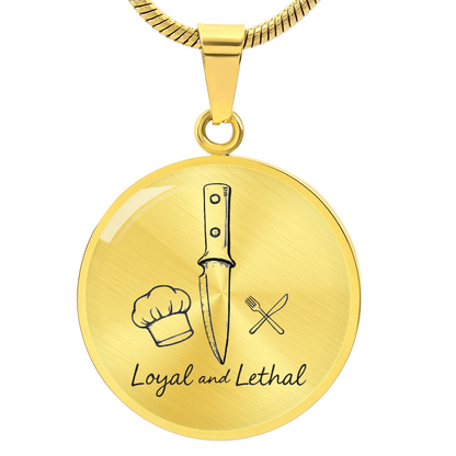 Loyal & Lethal Knife Circle Necklace – Minimalist Culinary Pendant Gift for Foodies & Chefs