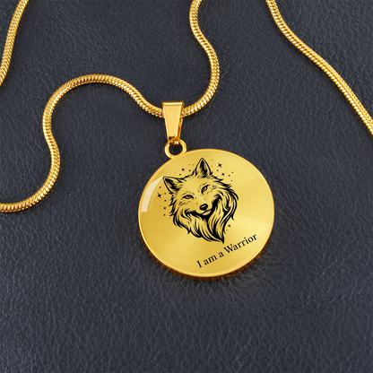 I Am a Warrior Circle Necklace – Wolf Strength & Courage Pendant
