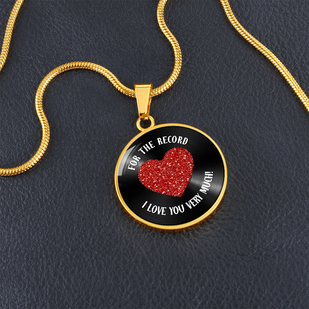 "For the Record" Luxury Graphic Circle Necklace with Red Glitter Heart | Valentine's Day Jewelry | Customizable Heart Pendant | Romantic Gift for Her | Personalized Love Necklace