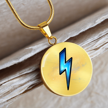 Lightning Bolt Thunder Necklace – Luxury Graphic Circle Pendant, Flash Thunderbolt Charm, Strength & Power Necklace for Her