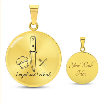 Loyal & Lethal Knife Circle Necklace – Minimalist Culinary Pendant Gift for Foodies & Chefs