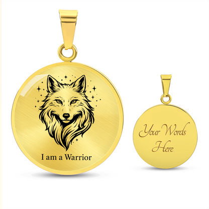 I Am a Warrior Circle Necklace – Wolf Strength & Courage Pendant