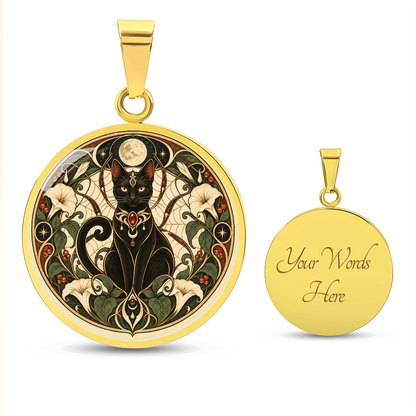 Moonlit Black Cat Necklace | Art Nouveau Celestial Pendant