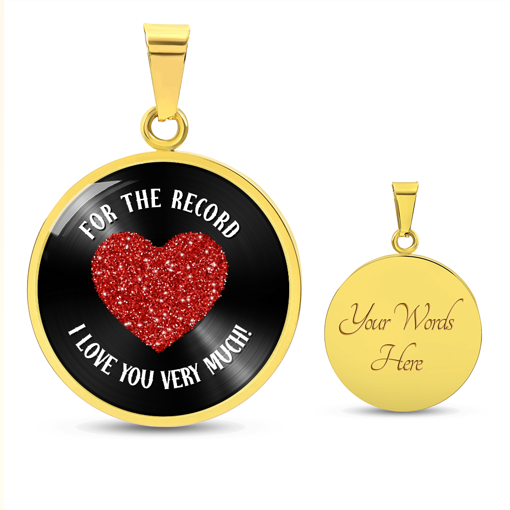 "For the Record" Luxury Graphic Circle Necklace with Red Glitter Heart | Valentine's Day Jewelry | Customizable Heart Pendant | Romantic Gift for Her | Personalized Love Necklace