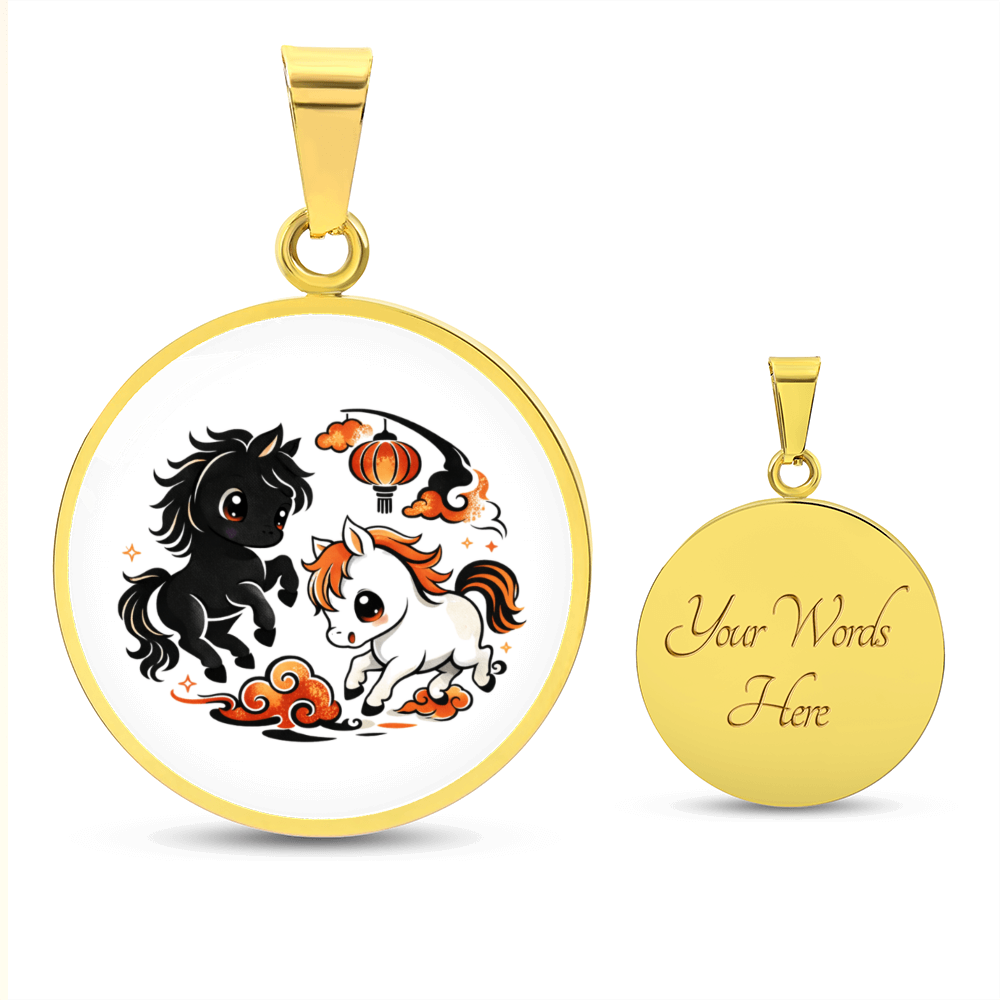 Fire Horse necklace displayed in gift box packaging