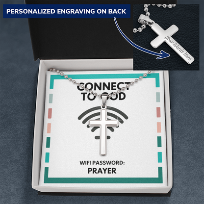 Close-up of polished cross with optional personalized back engraving