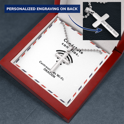Conéctate con Dios – “WiFi Password: PRAYER” Personalized Cross Necklace | Faith & Prayer Gift