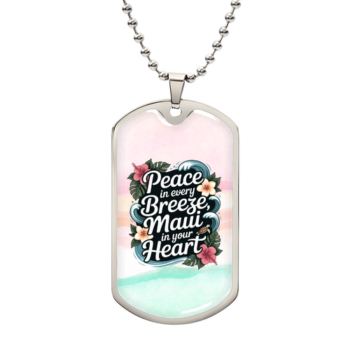 Maui Breeze Dog Tag Necklace – “Peace in Every Breeze” Hawaiian Gift Jewelry
