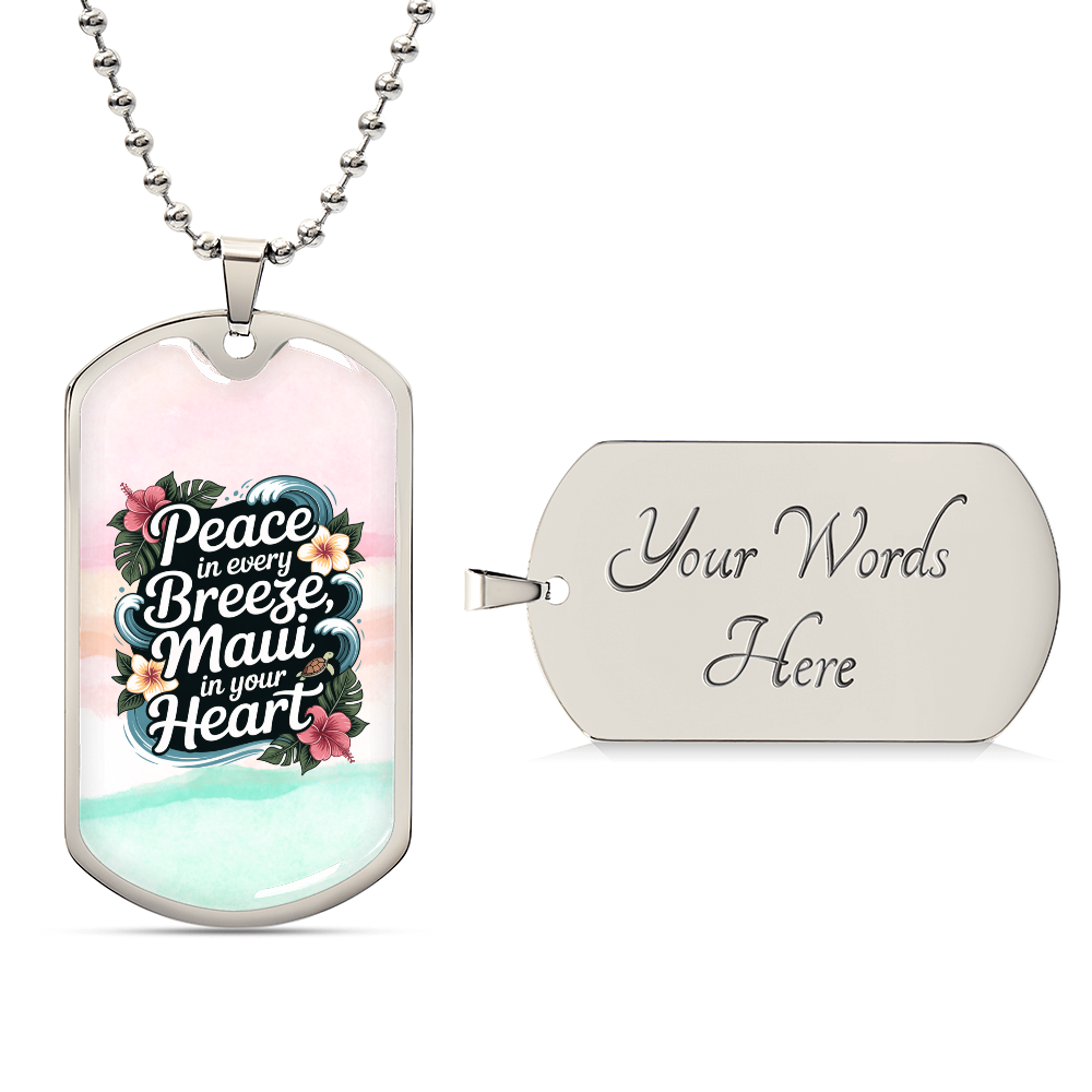 Maui Breeze Dog Tag Necklace – “Peace in Every Breeze” Hawaiian Gift Jewelry