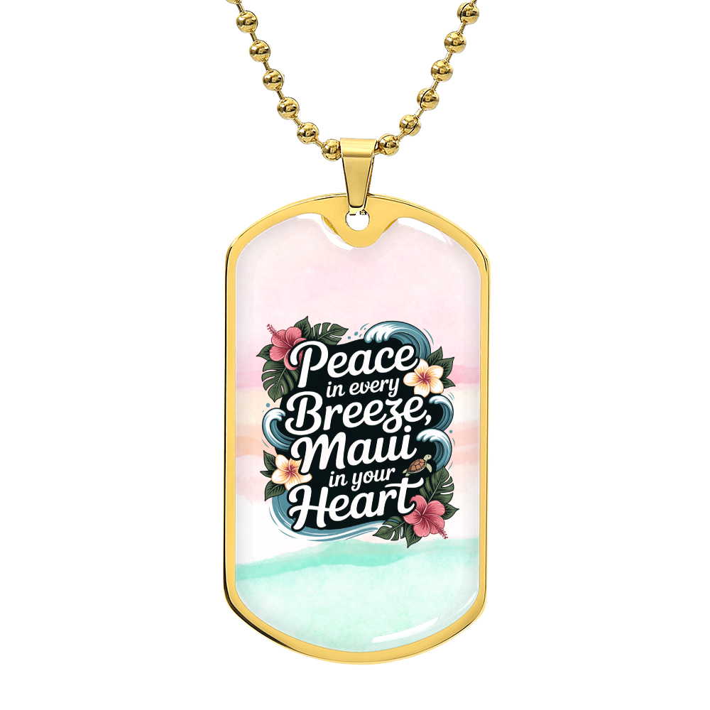 Maui Breeze Dog Tag Necklace – “Peace in Every Breeze” Hawaiian Gift Jewelry