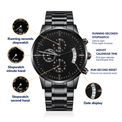 Christian Black Chronograph Watch – “You Are Never Alone” | Personalized Engraved Men's Faith Gift
