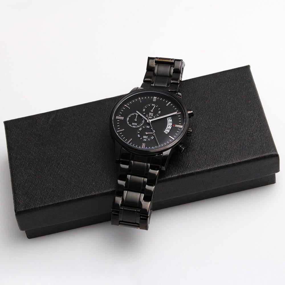 Christian Black Chronograph Watch – “You Are Never Alone” | Personalized Engraved Men's Faith Gift