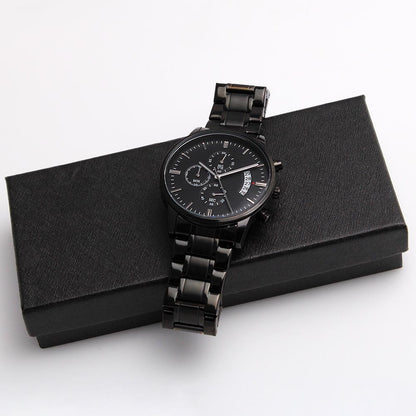 Christian Black Chronograph Watch – “You Are Never Alone” | Personalized Engraved Men's Faith Gift