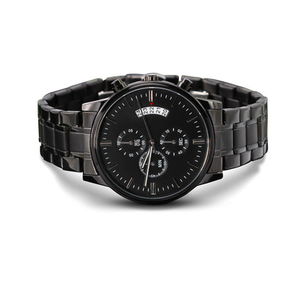 Christian Black Chronograph Watch – “You Are Never Alone” | Personalized Engraved Men's Faith Gift