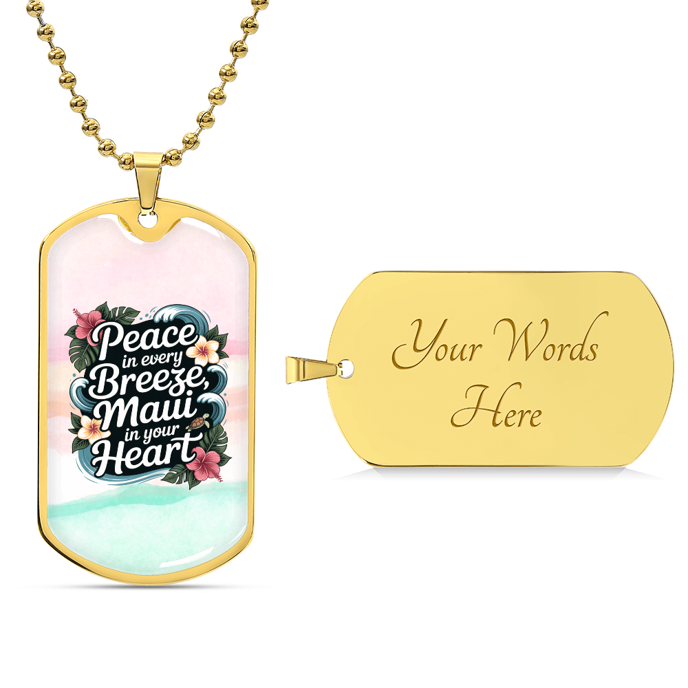 Maui Breeze Dog Tag Necklace – “Peace in Every Breeze” Hawaiian Gift Jewelry