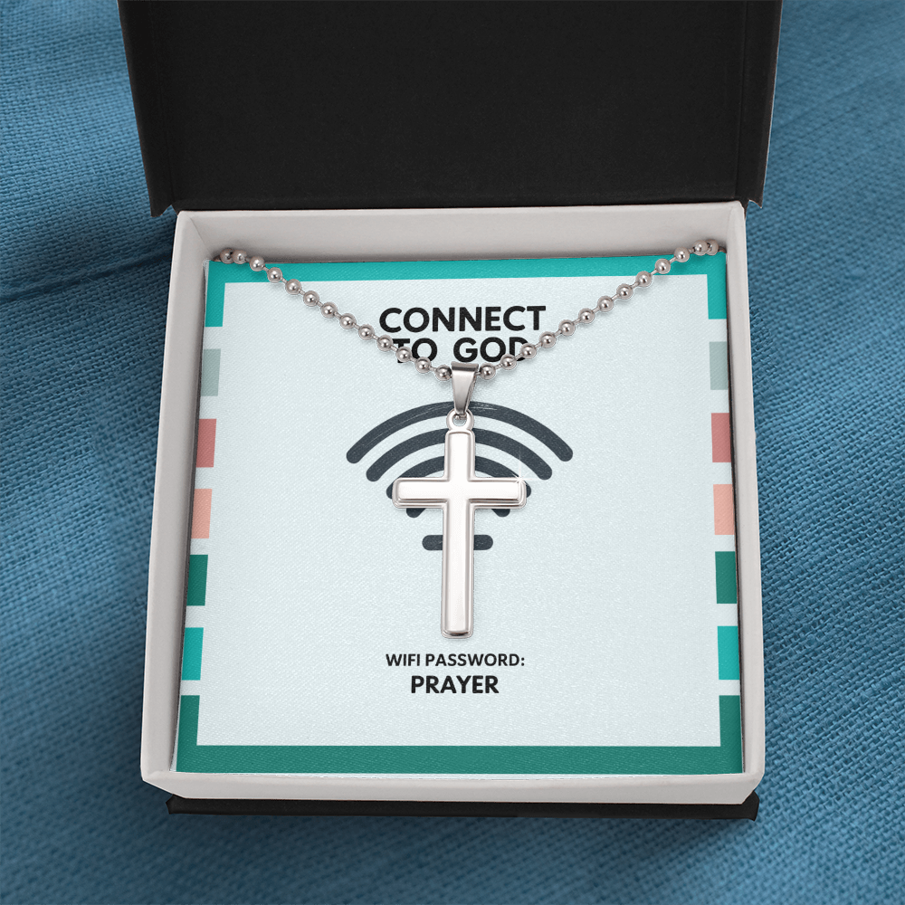 Modern stainless steel cross pendant on durable ball chain