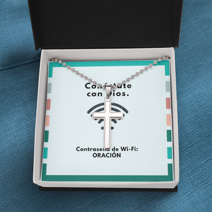 Conéctate con Dios – “WiFi Password: PRAYER” Artisan-Crafted Cross Necklace | Faith & Connection Jewelry Gift