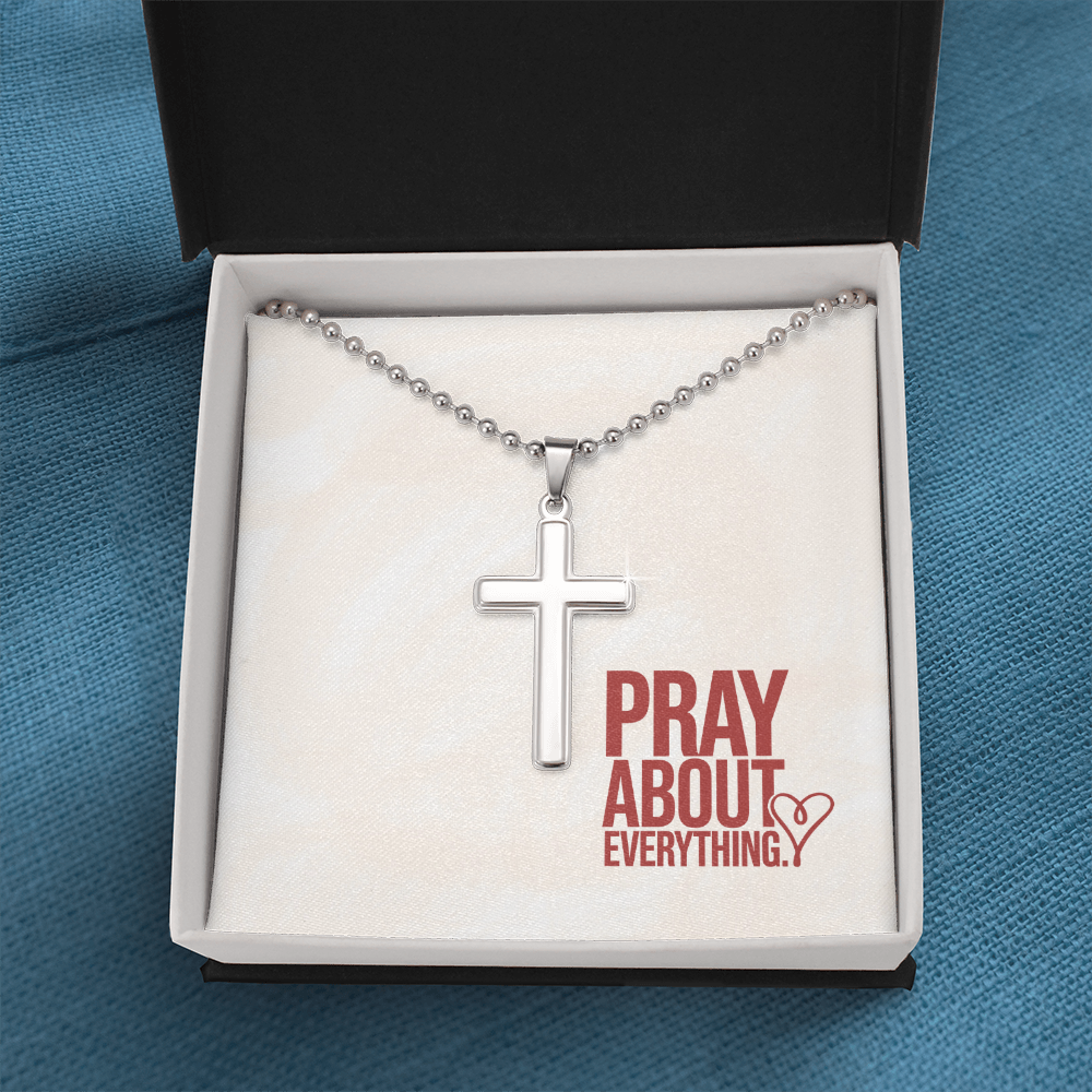 “Pray About Everything” Artisan-Crafted Cross Necklace with Ball Chain – A Reminder of Faith and Peace