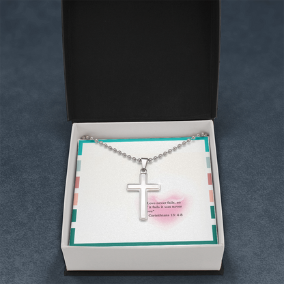 “Love Never Fails” Women's Inspirational Cross Necklace – 1 Corinthians 13:4–8 Faith & Grace Gift