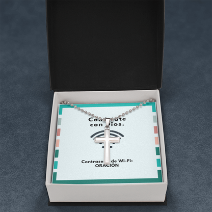 Conéctate con Dios – “WiFi Password: PRAYER” Artisan-Crafted Cross Necklace | Faith & Connection Jewelry Gift