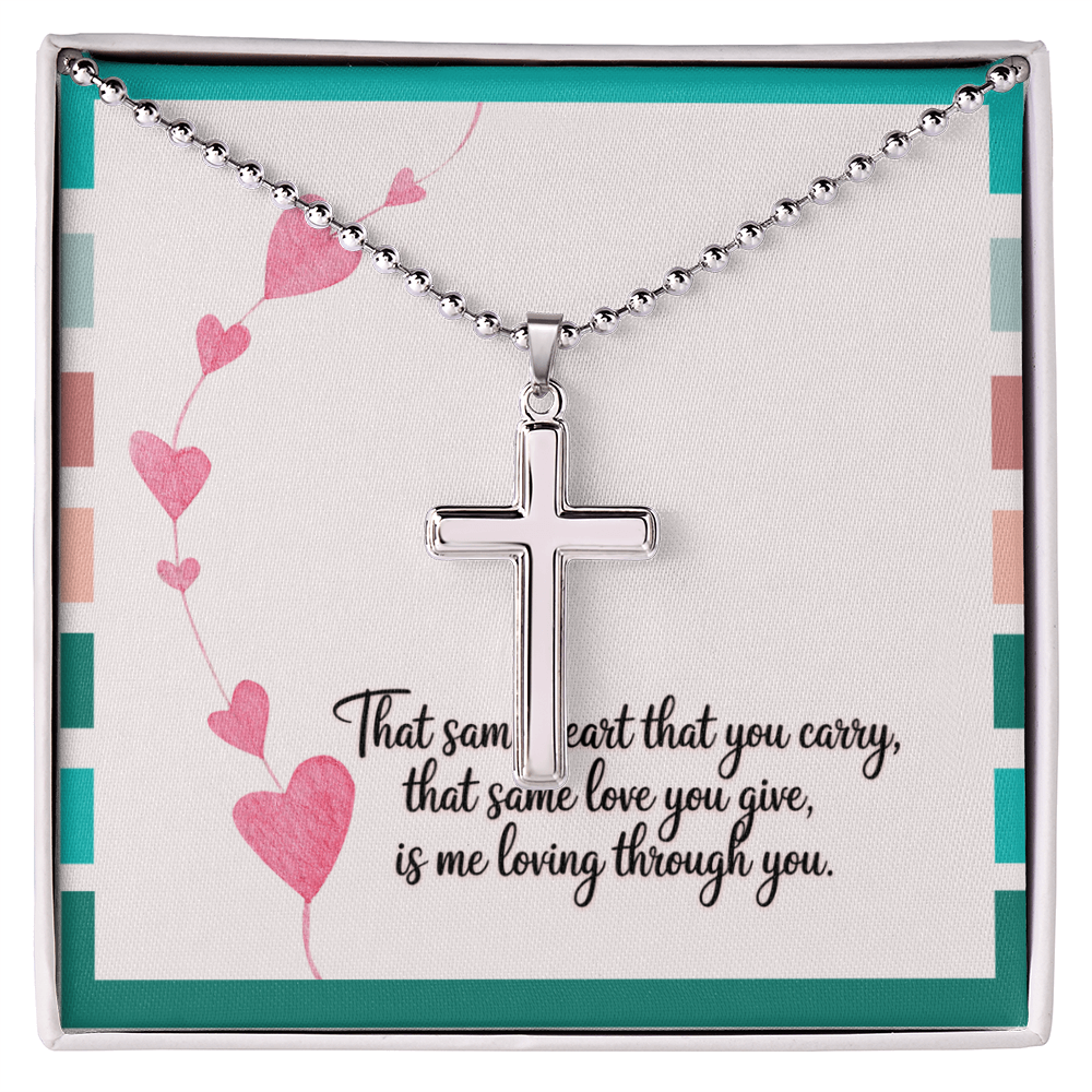 “That Same Heart” artisan cross necklace with inspirational message about God’s love