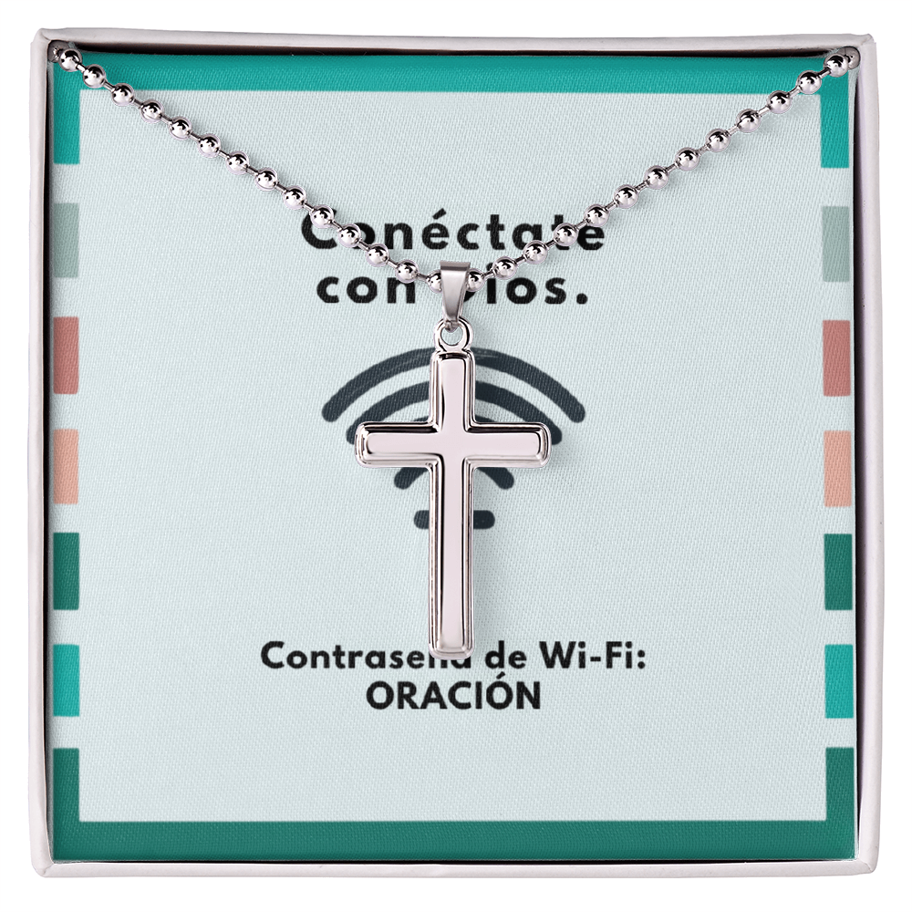 Conéctate con Dios – “WiFi Password: PRAYER” Artisan-Crafted Cross Necklace | Faith & Connection Jewelry Gift