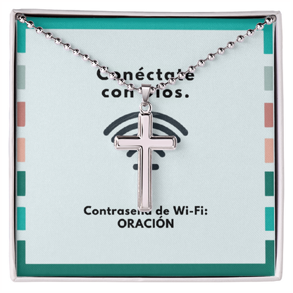 Conéctate con Dios – “WiFi Password: PRAYER” Artisan-Crafted Cross Necklace | Faith & Connection Jewelry Gift