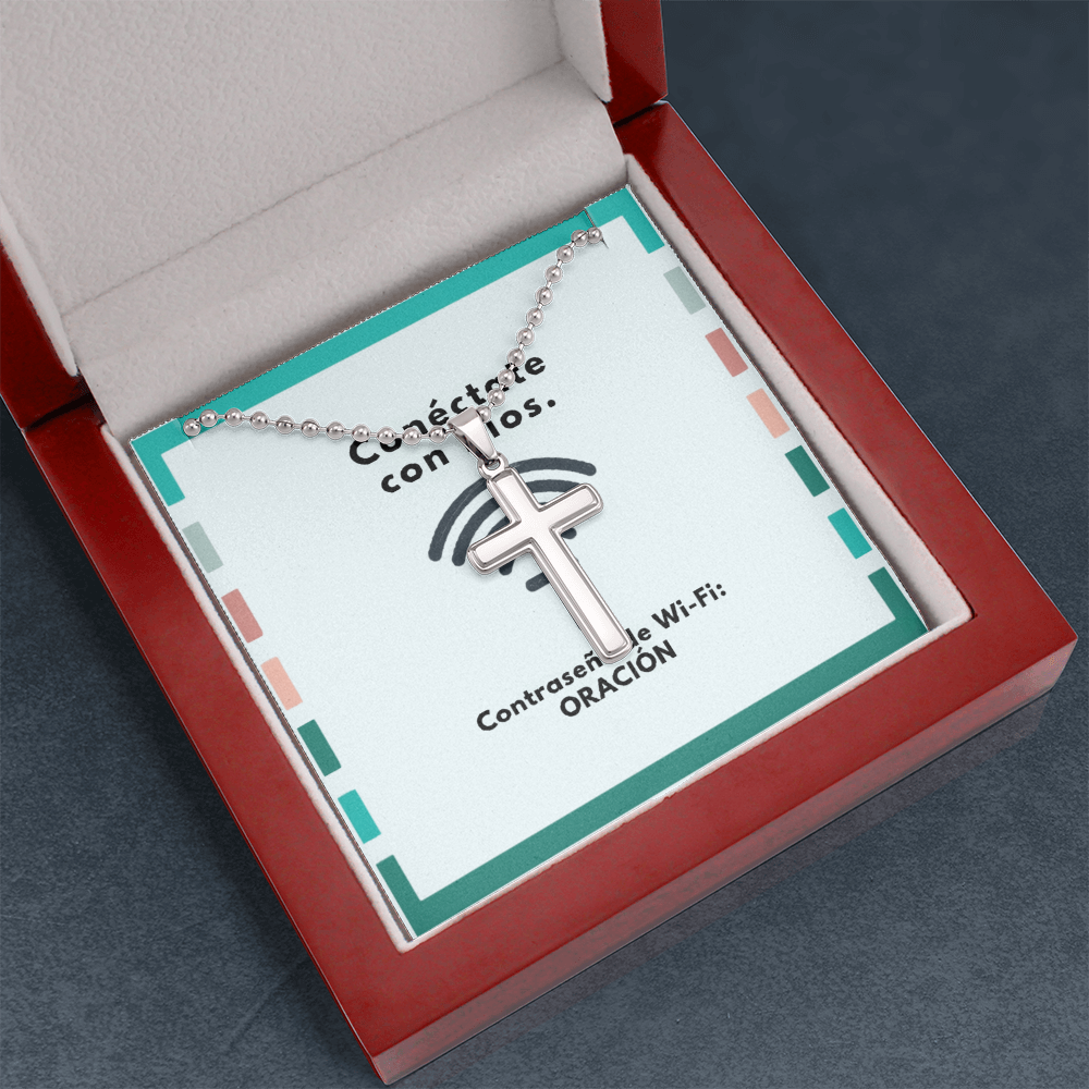 Conéctate con Dios – “WiFi Password: PRAYER” Artisan-Crafted Cross Necklace | Faith & Connection Jewelry Gift