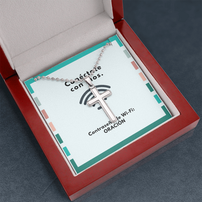 Conéctate con Dios – “WiFi Password: PRAYER” Artisan-Crafted Cross Necklace | Faith & Connection Jewelry Gift