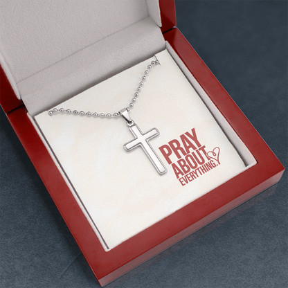 “Pray About Everything” Artisan-Crafted Cross Necklace with Ball Chain – A Reminder of Faith and Peace