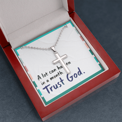 “Trust God” Artisan Cross Necklace – Faith Over Fear