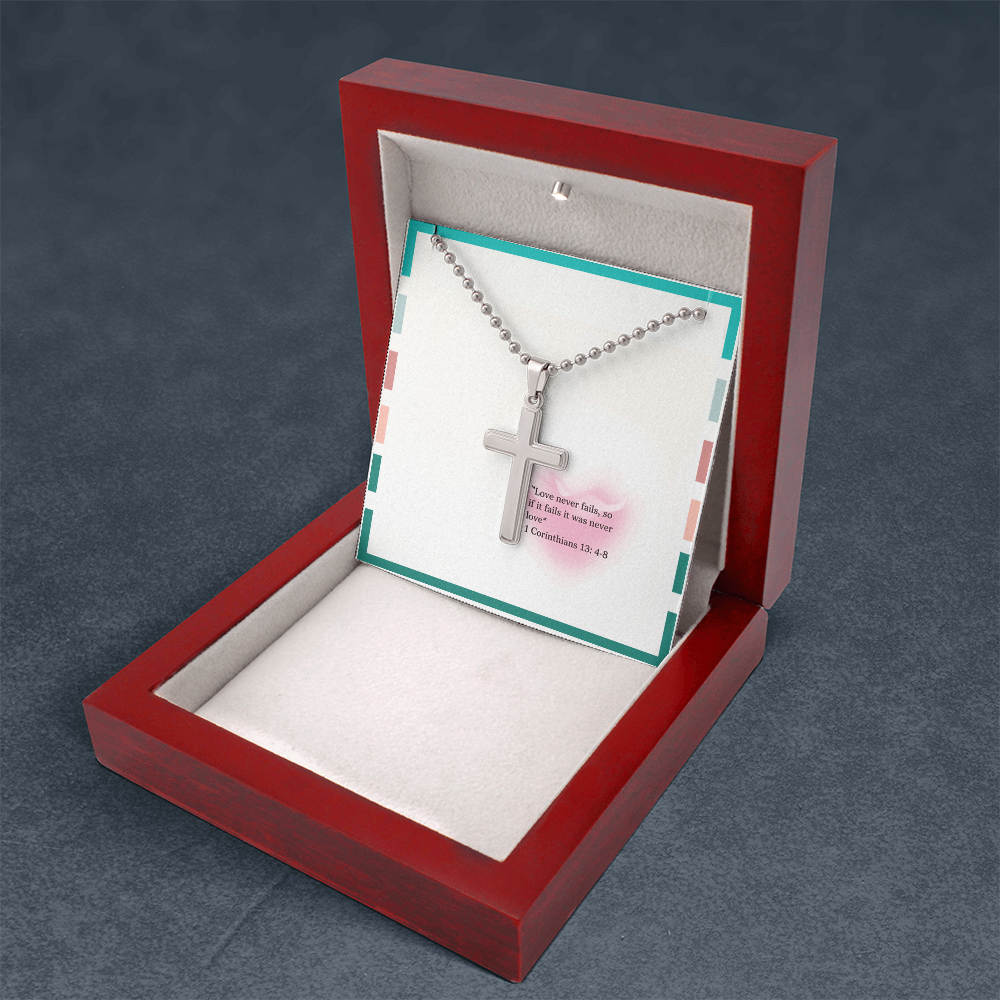 “Love Never Fails” Women's Inspirational Cross Necklace – 1 Corinthians 13:4–8 Faith & Grace Gift